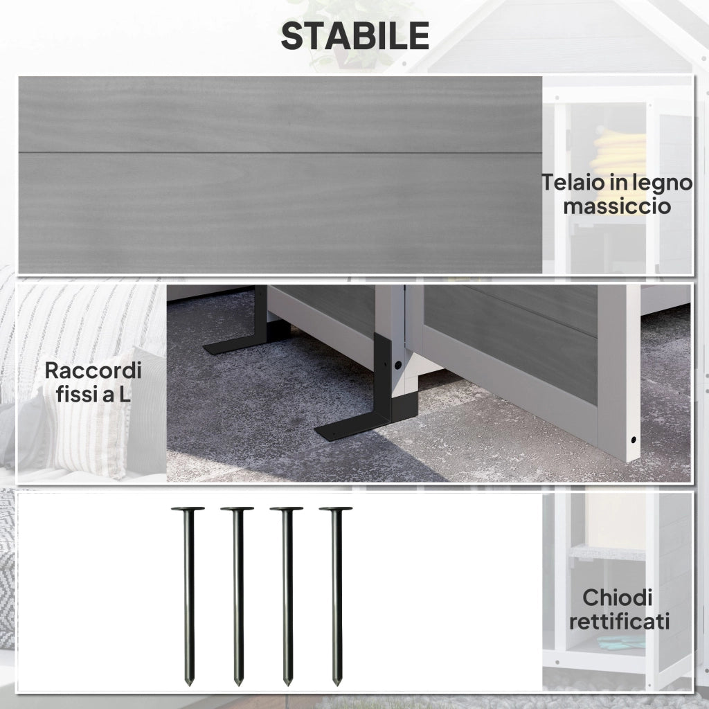 Set 2 Armadi Porta Attrezzi da Esterno Porte con Blocco in Legno di Abete Grigio Chiaro