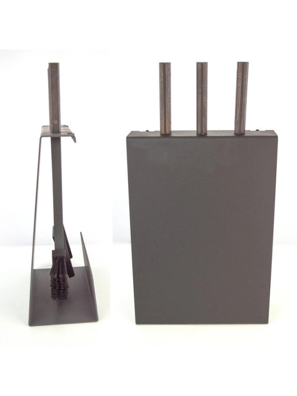 Set attrezzi per camino 3 pezzi in acciaio e legno Nero - Set 4 L