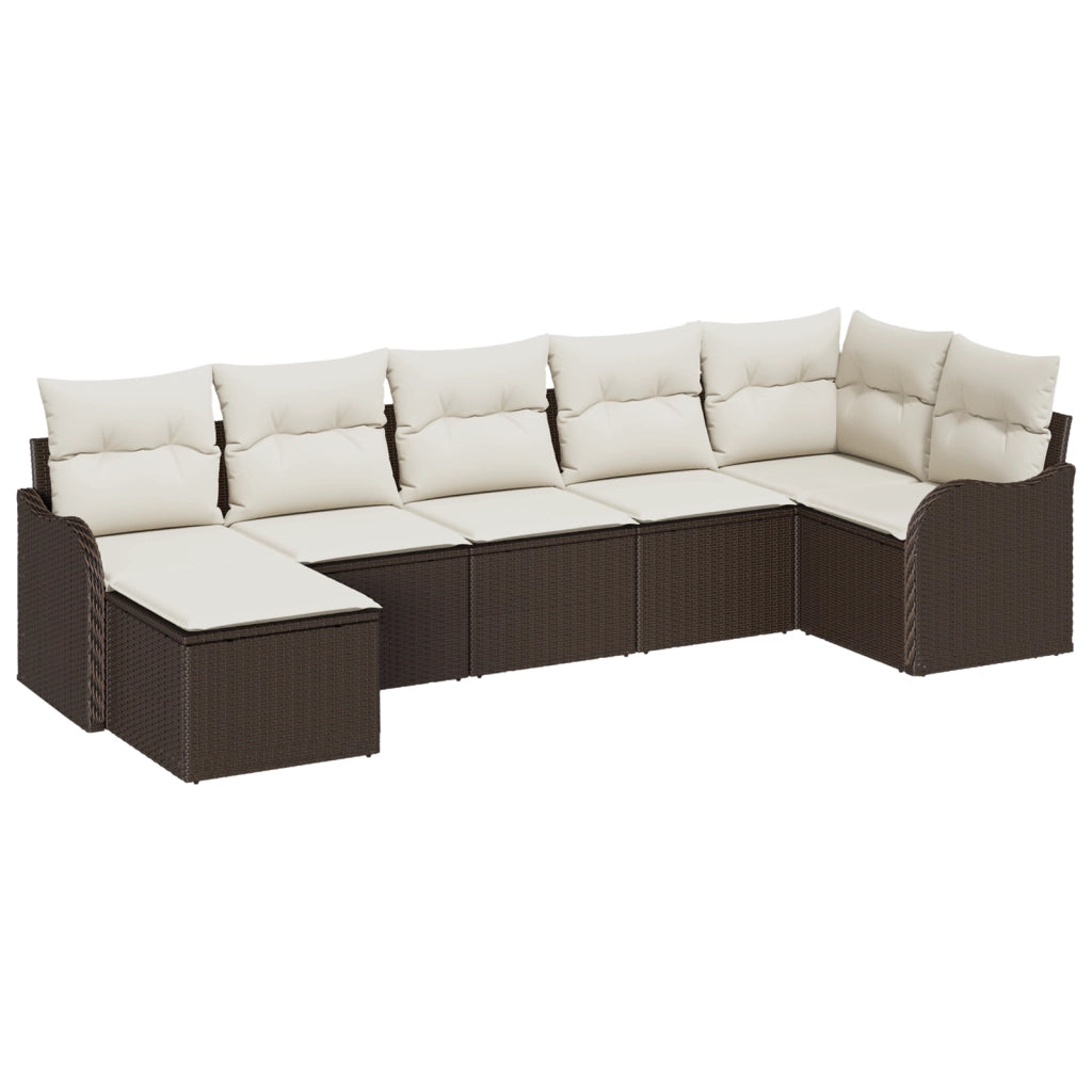 Set di divani da giardino  7 pezzi con cuscini Marrone Rattan