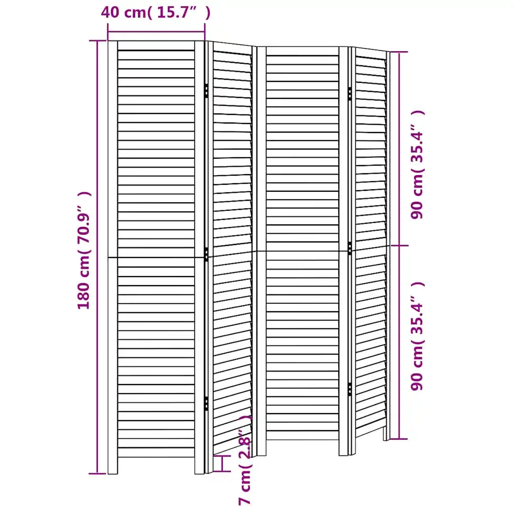 Divisorio Ambienti 4 Pannelli-Set di 4 pannelli Paravento Nero Legno Massello di Paulownia