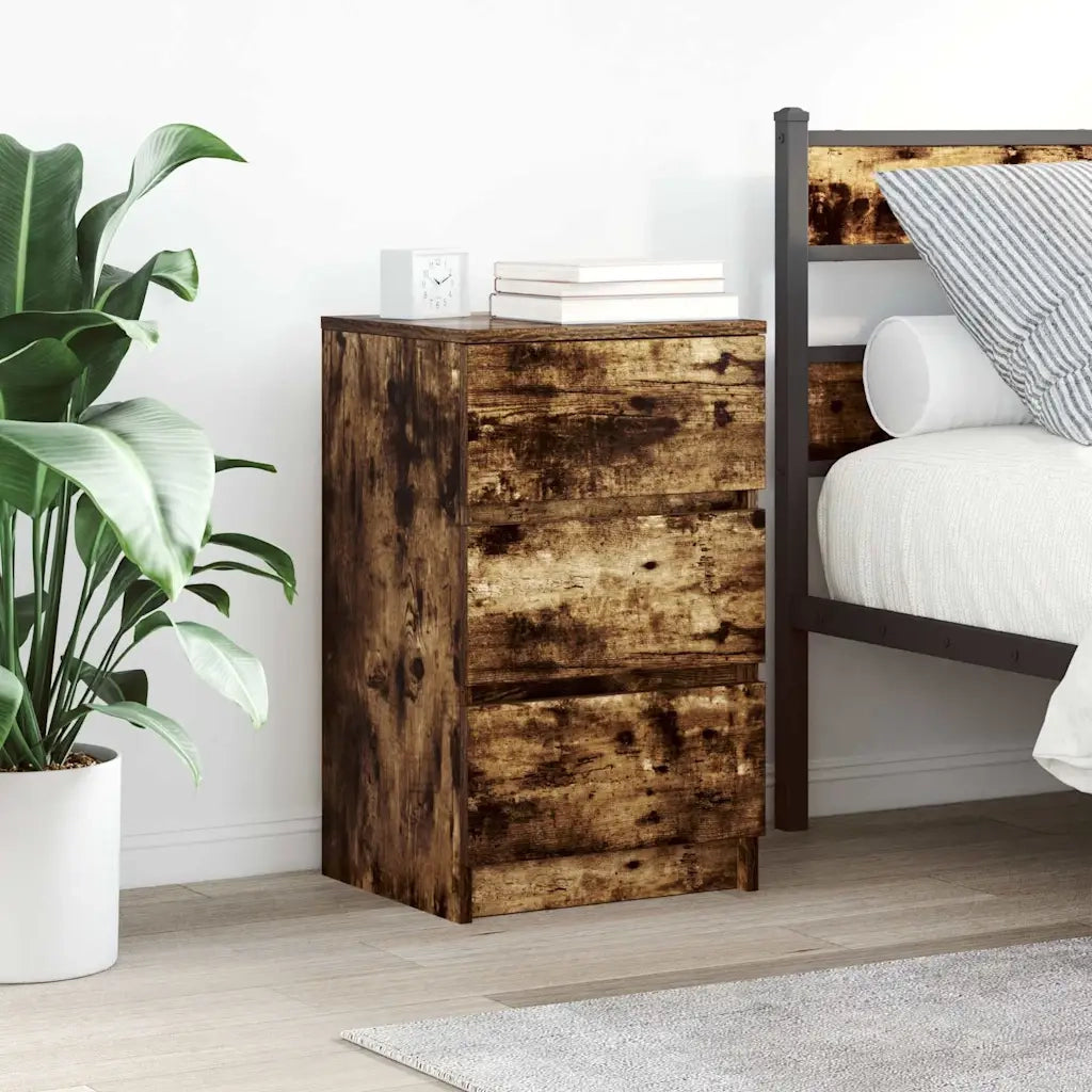Comodino con 3 Cassetti Rovere Fumo 39x35x65 cm