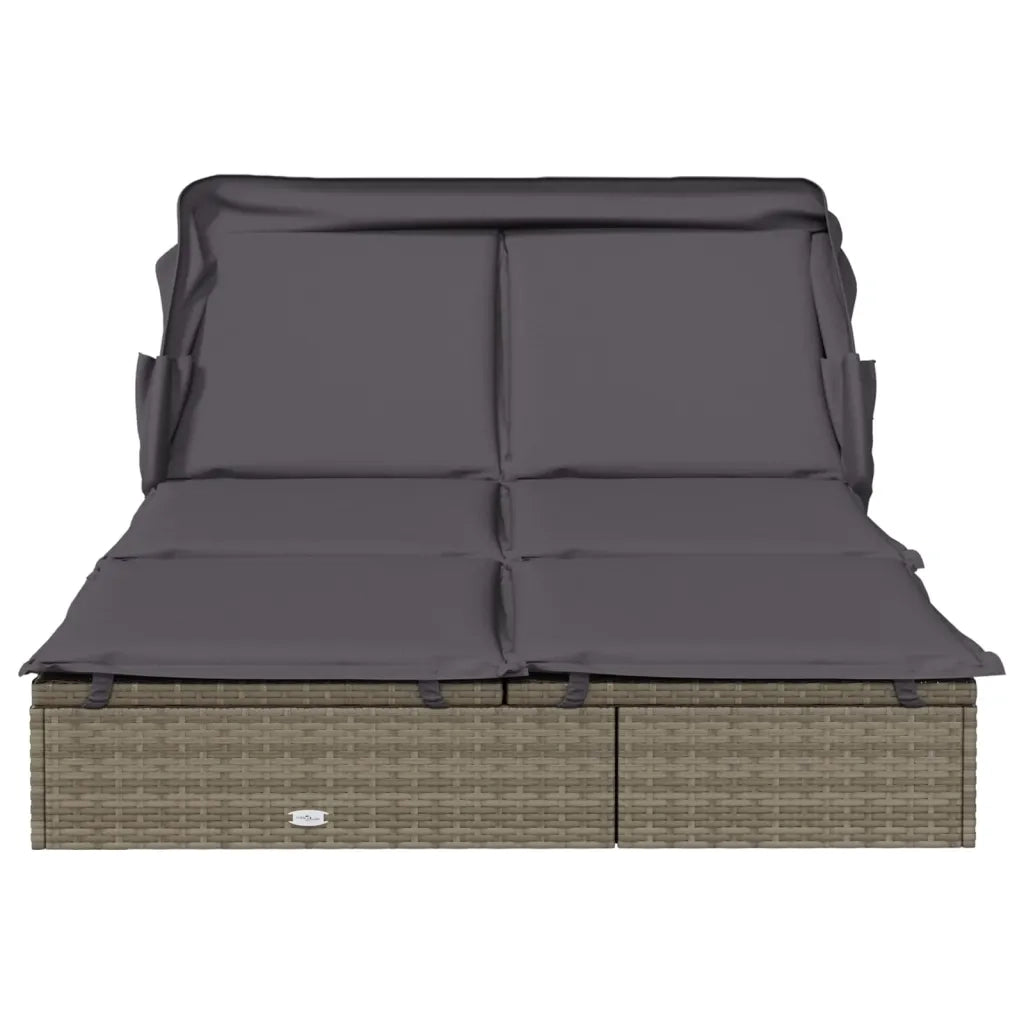 Sdraio da giardino | Lettino Doppio Tetto Pieghevole Grigio 213x118x97 cm Polyrattan