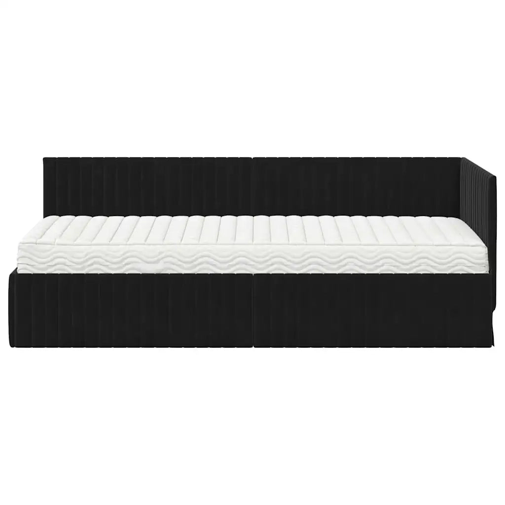 Struttura Letto Angolare con Materasso 2 pz-Giroletto con materasso Nero Velluto 209024