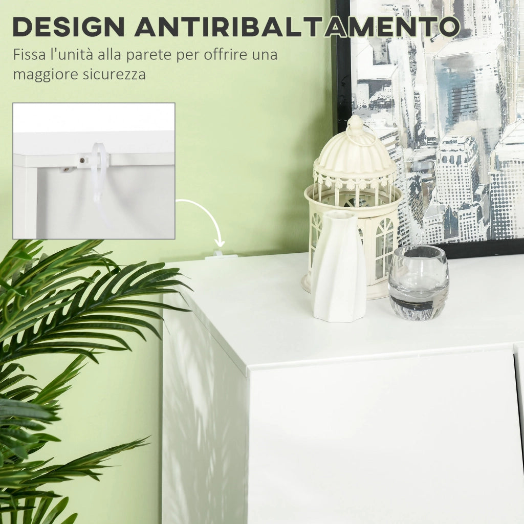 Easycomfort Mobiletto Multiuso in Truciolato Bianco a 5 Livelli con Ripiano Regolabile su 3 Livelli, 150x40x88 cm