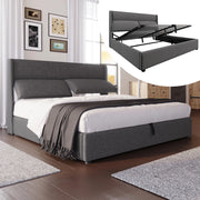 letto imbottito lino grigio 140 x 200 cm