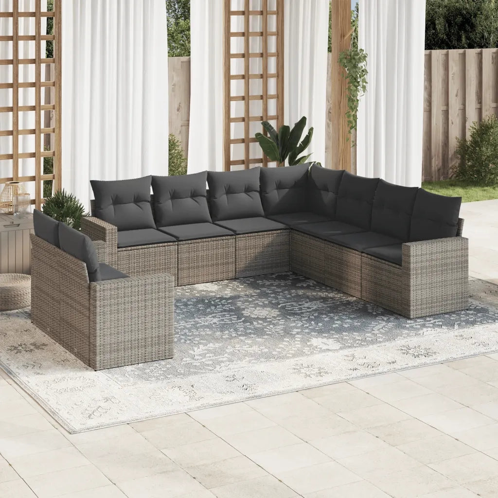 Set Divano da Giardino 9 pz con Cuscini Grigio in Polyrattan 3219140