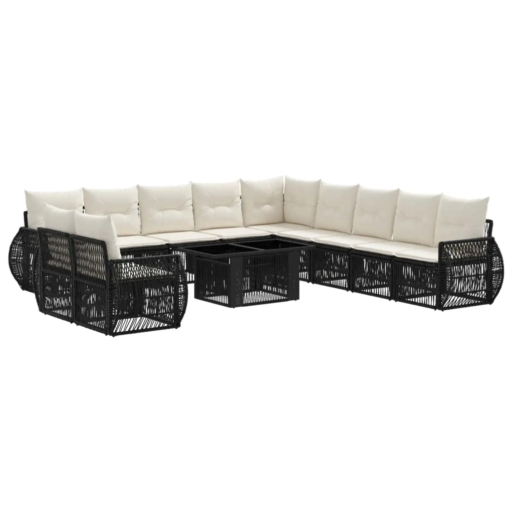 Set Divano da Giardino 12 pz Nero e Bianco Crema polyrattan 3436969