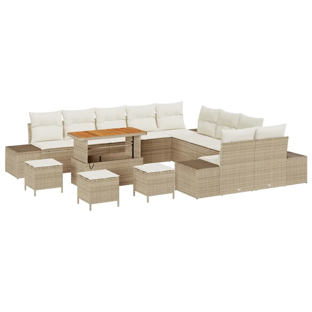 Set Divano da Giardino con cuscino 14 pcs Beige polyrattan 3362851