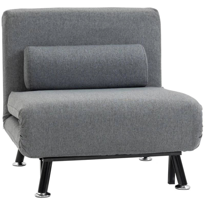 POLTRONA LETTO CON SCHIENALE REGOLABILE IN 5 POSIZIONI, TESSUTO EFFETTO LINO E ACCIAIO, 75X70X75 CM, GRIGIO