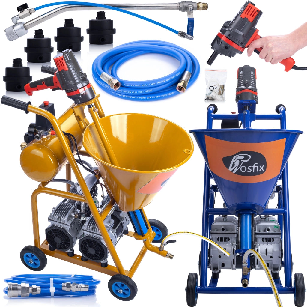 Agitatore per Intonaco Rosfix Blue Dragon BD57 – 5700W, 25L/Min, 22MPA | Doppio Compressore, Serbatoio 25L, Portatile