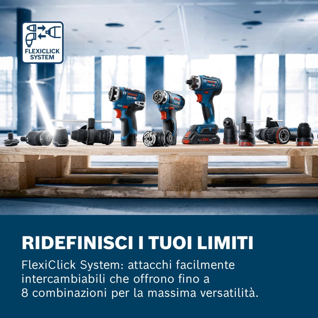 Bosch Professional GSR 12V-35 FC FlexiClick System Trapano-avvitore a Batteria 12V System, Include 2 Batterie 3.0 Ah, Caricabatterie Rapido GAL 12V-40,Include Mandrino GFA 12-B, in L-BOXX, 06019H3001