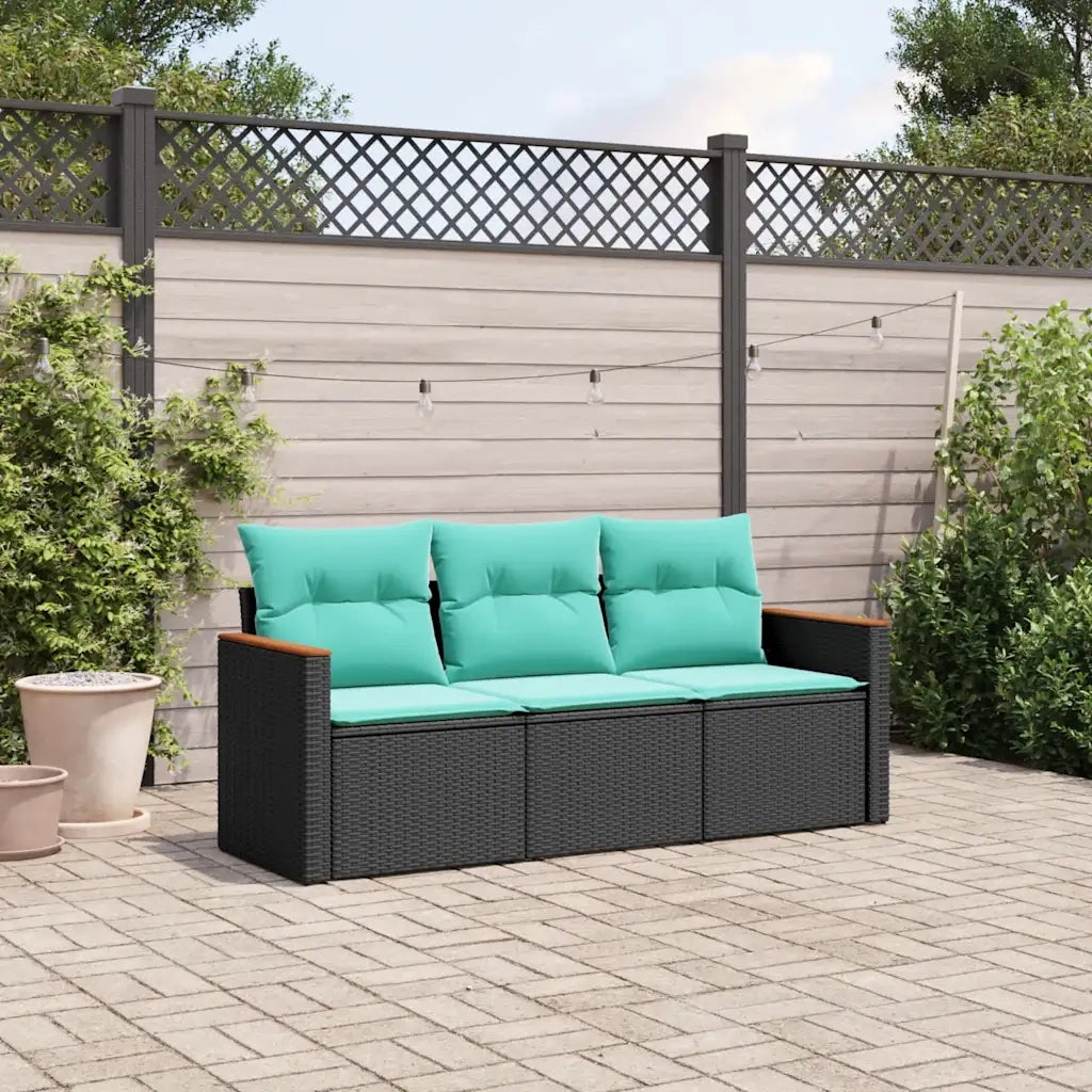 Set Divani da Giardino 3 pz con Cuscini Nero in Polyrattan 3225756