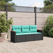 Set Divani da Giardino 3 pz con Cuscini Nero in Polyrattan 3225756