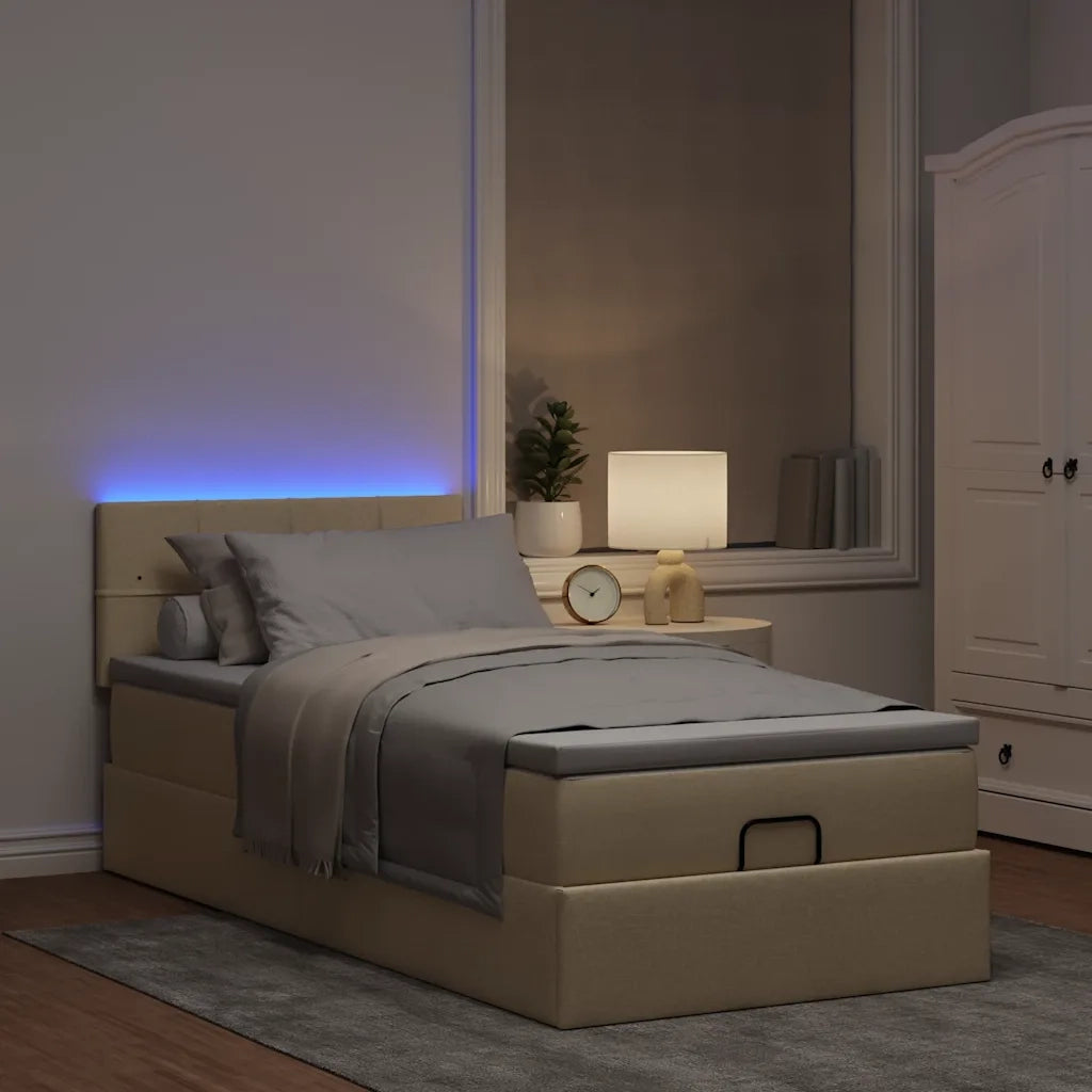 Struttura Letto Pouf con Materasso Crema 80x200 cm in Tessuto