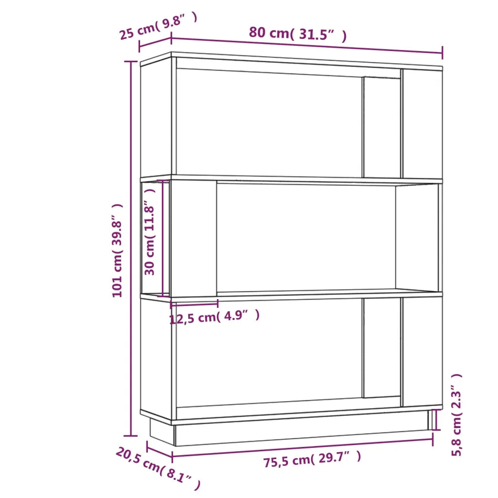 Libreria Divisorio-Scaffale per Libri-Mobile di Stoccaggio Grigio 80x25x101 cm Legno Massello di Pino