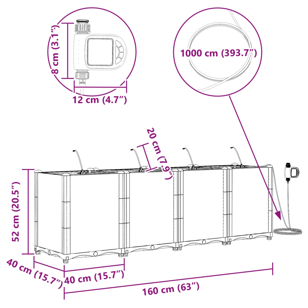 Fioriere da Giardino con Sistema di Irrigazione 4 pz Marrone