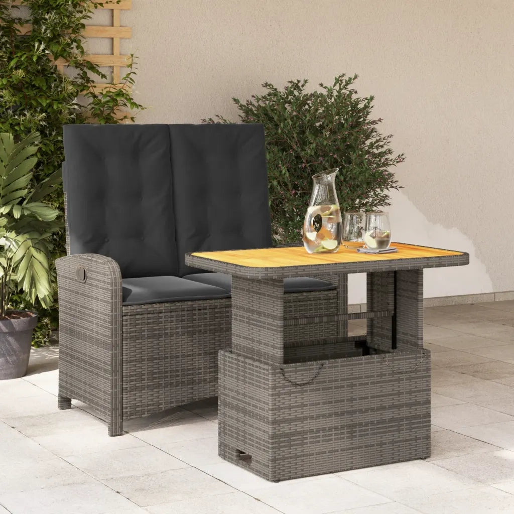 Set da Pranzo da Giardino 2 pz | Set Salotto da Giardino con Cuscini in Polyrattan Grigio
