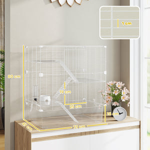 Gabbia per Roditori 73x47x80 cm Multilivello con Accessori Inclusi in Acciaio e PET Bianco