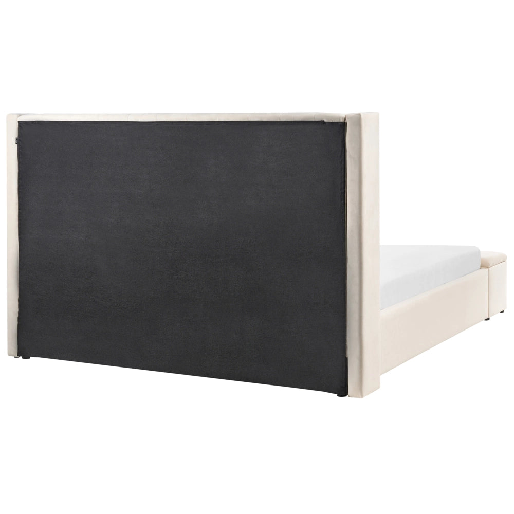Letto matrimoniale ad acqua in velluto bianco sporco con pratica cassapanca 180 x 200 cm moderno glam morbido materasso camera da letto