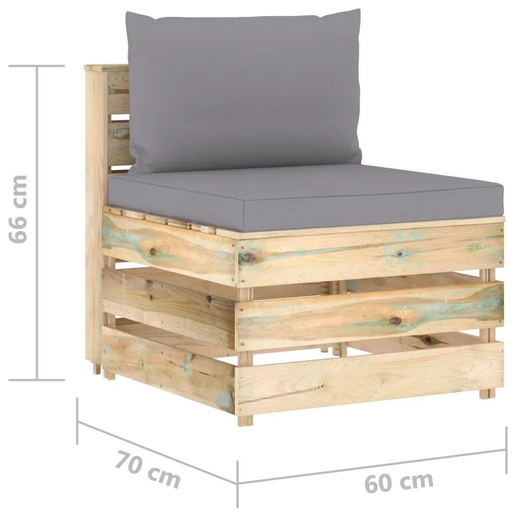 Divano Centrale Modulare con Cuscini in Legno Impregnato Verde 3074508