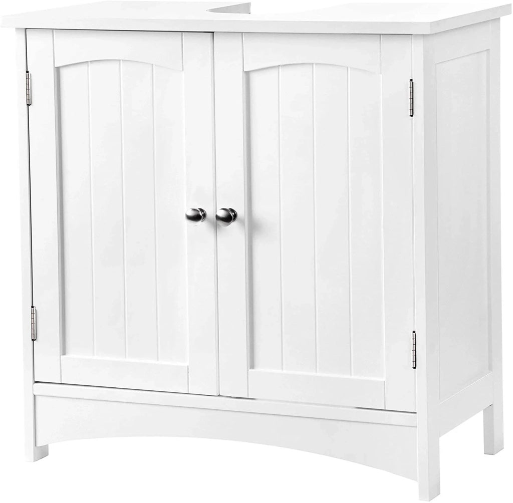 Mobiletto sottolavello con 2 ante a battente 2 ripiani 1 divisorio rimovibile resistente all'umidità 60 x 30 x 60 cm bianco 12_0000680