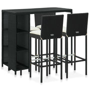 Set da bar da giardino 5 pezzi e cuscini in resina intrecciata nera 02_0014504