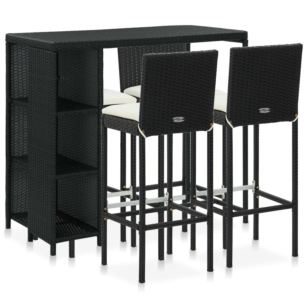 Set da bar da giardino 5 pezzi e cuscini in resina intrecciata nera 02_0014504