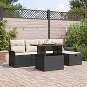 Set Divano da Giardino 6 Pezzi con Cuscini Rattan Polyrattan Nero
