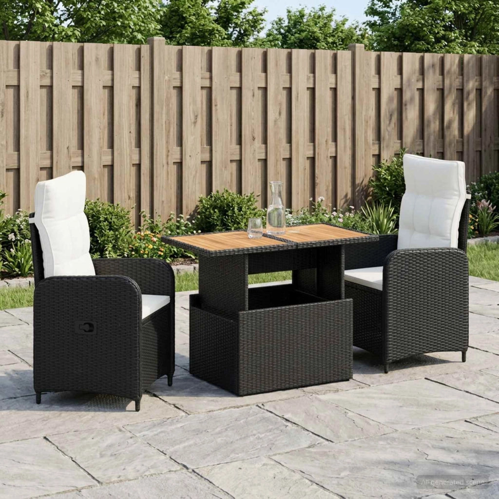 Set da pranzo per esterni 3 pz Nero e Bianco Crema 3422408