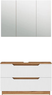 Set di mobili da bagno Lotta, Rovere/bianco a strisce, 2 parti