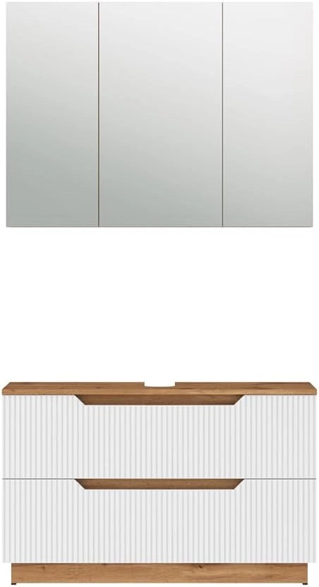 Set di mobili da bagno Lotta, Rovere/bianco a strisce, 2 parti