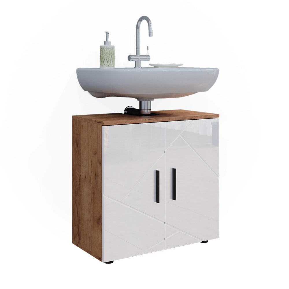 Vicco Mobile sottolavabo per bagno Bianco lucido/oro power oak 60 x 59 cm