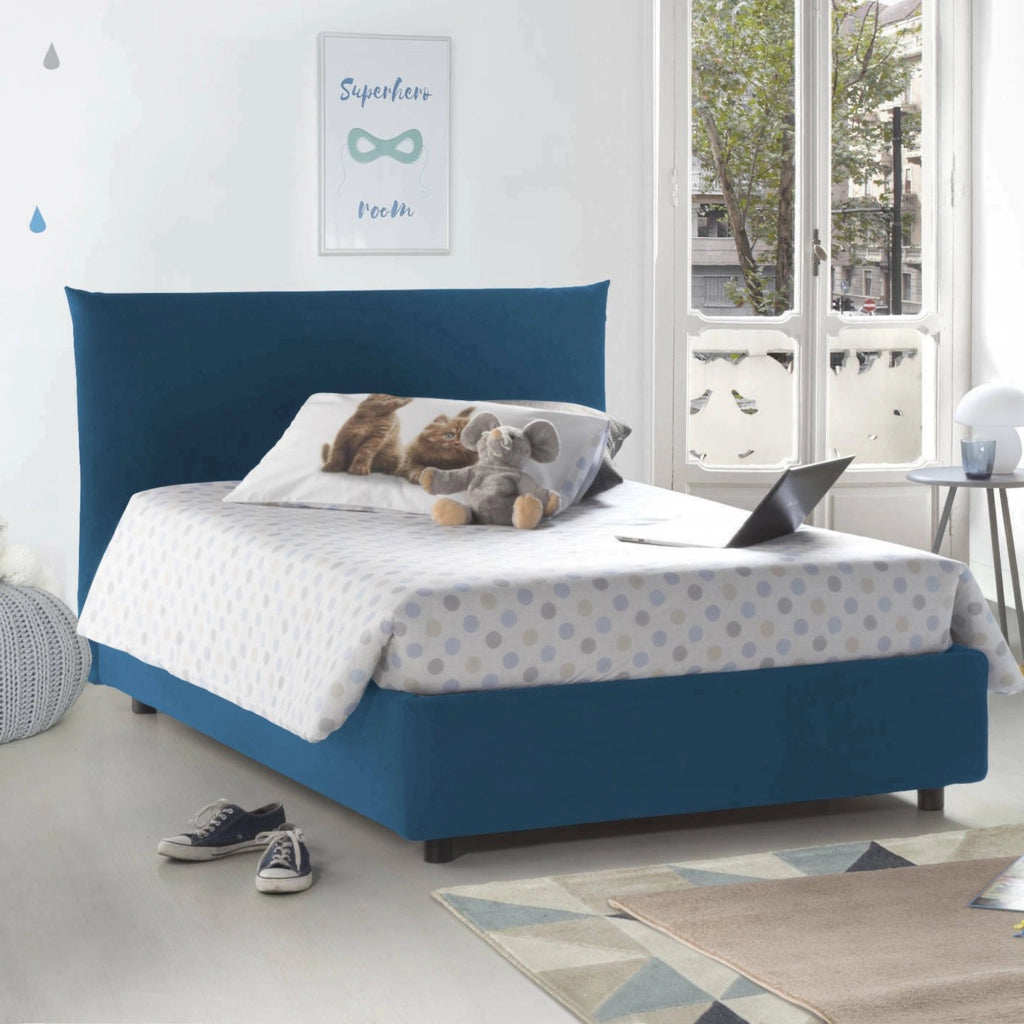 Amorino, Letto Piazza e Mezza Sfoderabile Made in Italy, blu