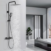 Sistema di drenaggio con termostato - Maniglione in acciaio inossidabile - Doccia a soffitto quadrata 25 cm - Regolabile in altezza - Maniglione con tre tipi di getto - Set completo - Testa di doccia