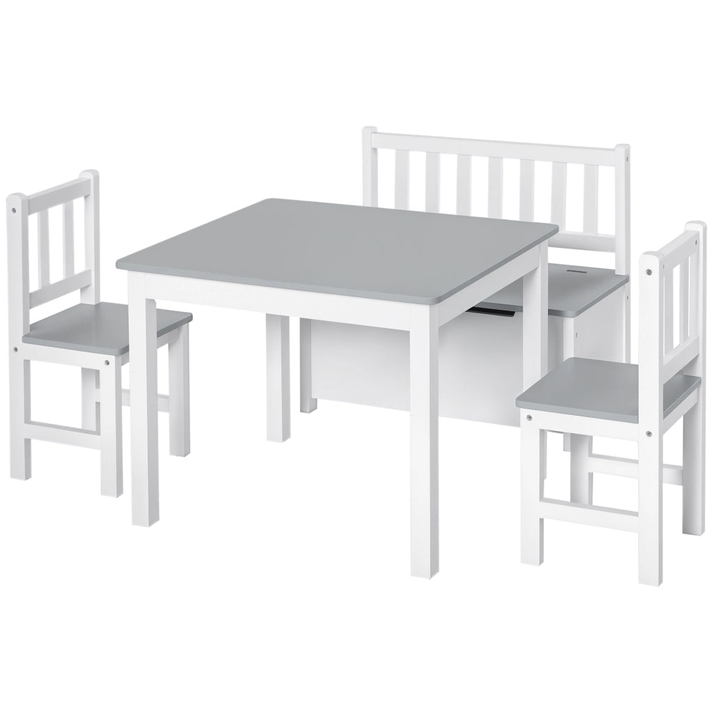 Tavolo bambini con sedie e panchina ¨C zephmum ¨C grigio e bianco 90x50x45