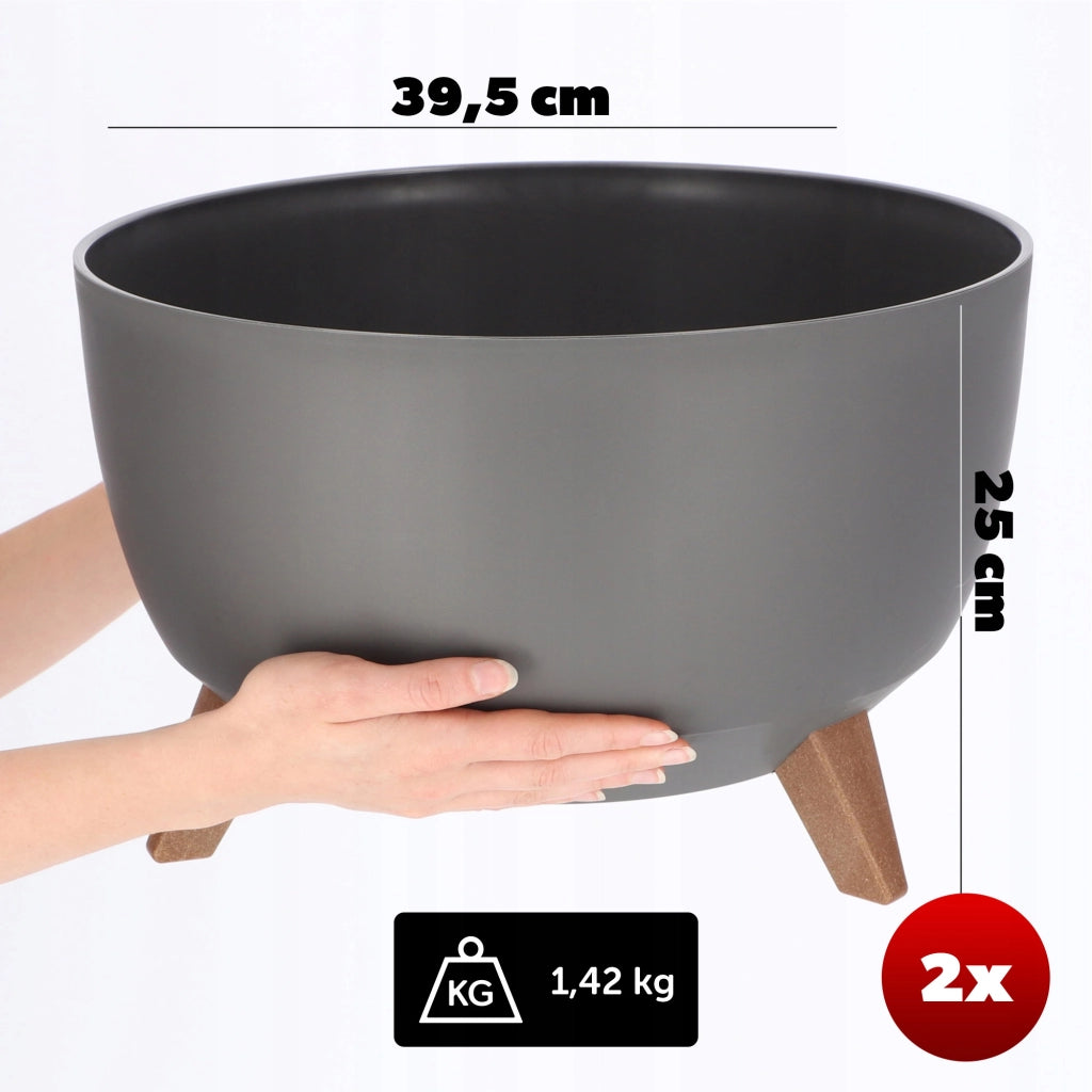 Vaso da fiori KADAX, fioriera, coperchio, gambe, inserto, supporto per fiori, 40 cm, antracite, ciotola, 2 pezzi.
