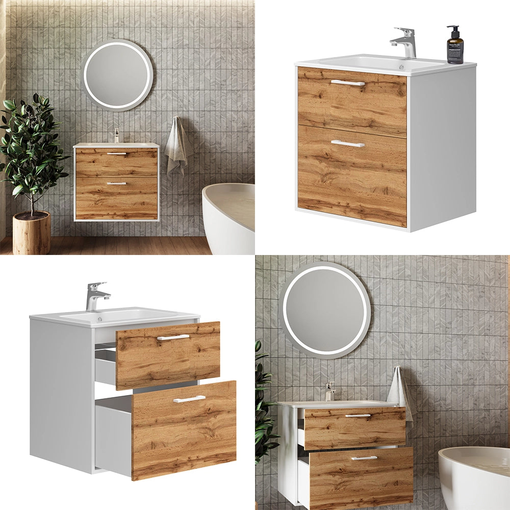 Vicco Set di mobili da bagno Rovere bianco/dorato 61 x 61.5 cm con lavabo