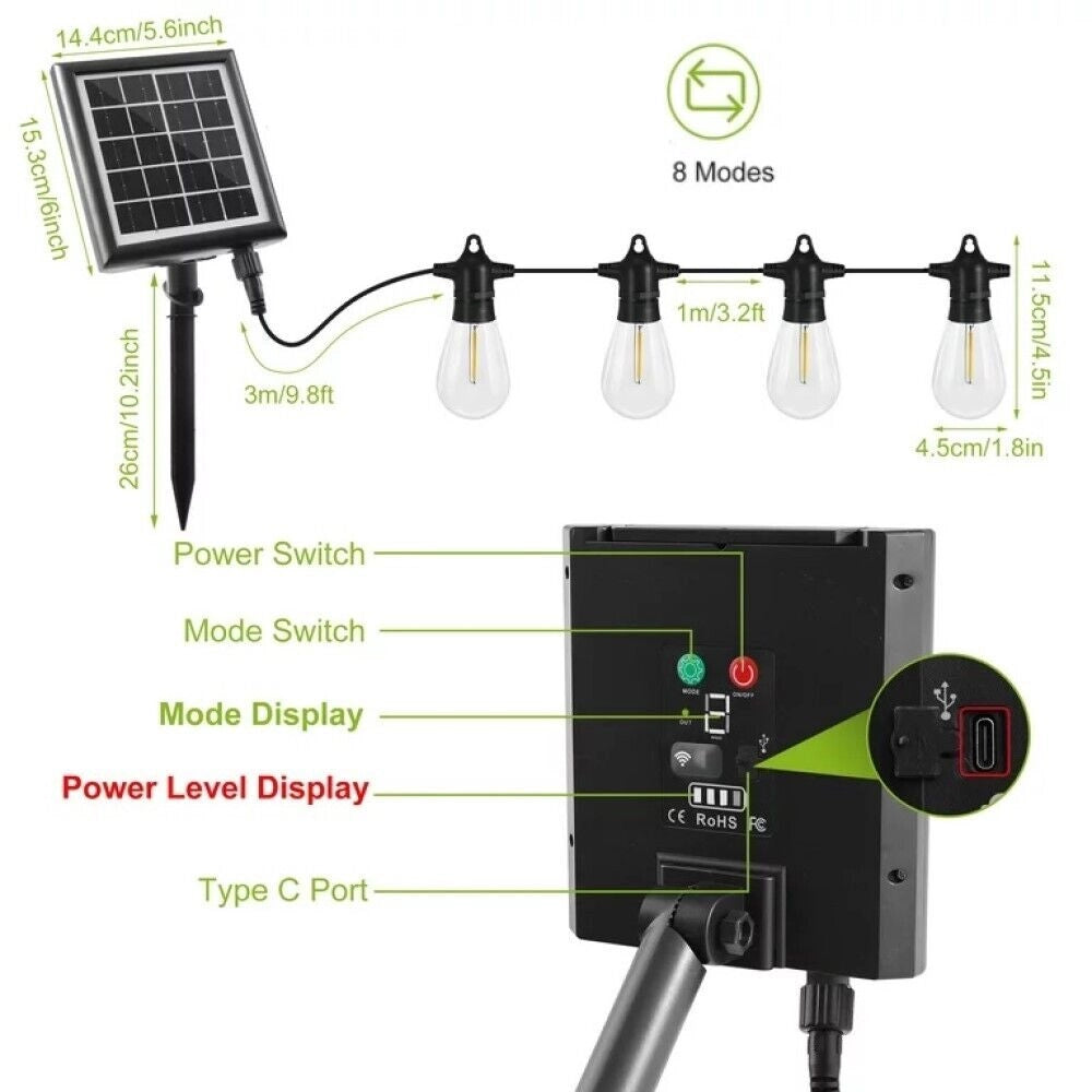 Catena luminosa solare da esterno giardino 10M - 10 lampadine luce RGB MZ-LXY