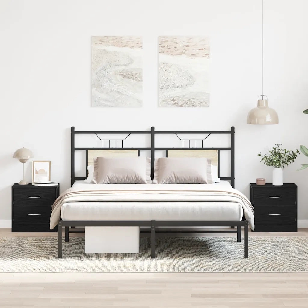 Set di 2 Comodini | Armadio da Notte | Mobiletto da notte Rovere Nero 40x30x40 cm in Legno Multistrato
