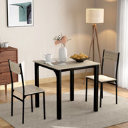 Set da pranzo con tavolo e 2 sedie 70x70x75 cm; MDF con PVC e metallo naturale