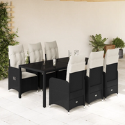 vidaXL Set da Bistrò da Giardino 7 pz con Cuscini Nero in Polyrattan