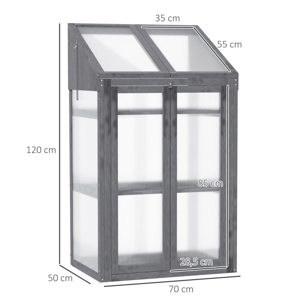 MINI SERRA 70 x 50 x 120 cm Grigia in plastica con struttura in legno di abete