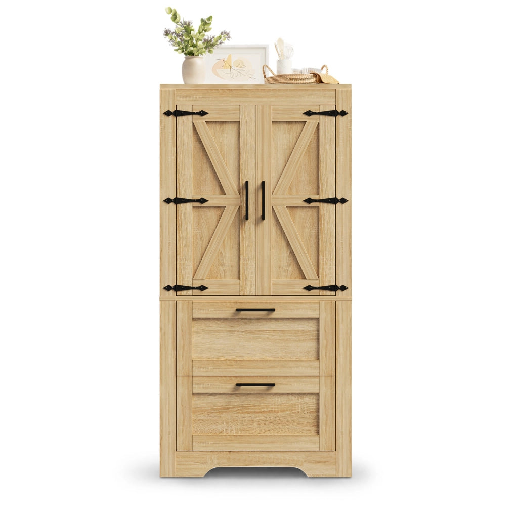 Credenza alta in stile rustico con 2 cassetti e ripiani regolabili