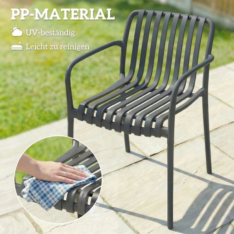 Set di 4 sedie da giardino impilabili con braccioli a doghe, ergonomiche, grigio scuro