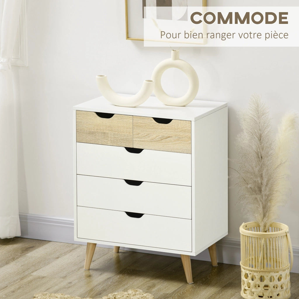 Cassettiera 5 Cassetti Legno Bianco ¨C Zephmum ¨C 60x40x77.5 cm