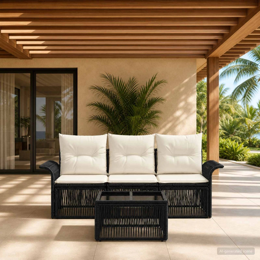 Set Divano da Giardino 4 pz Nero polyrattan 3434749