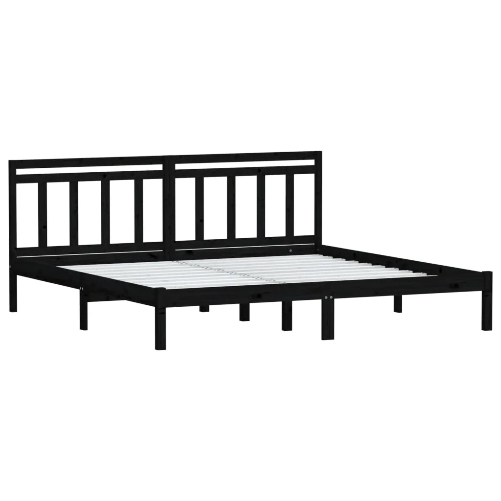 Giroletto-Struttura Letto Nero in Legno Massello di Pino 200x200 cm 581566