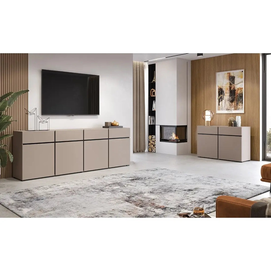 Buffet 120cm colori beige e nero collezione HAVANA. Credenza di design con 2 porte e 2 cassetti.