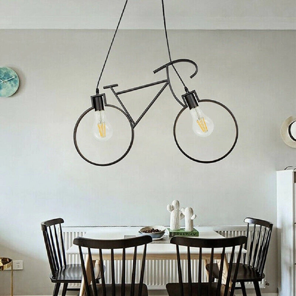 Trade Shop - Lampadario A Sospensione E27 Da Soffitto A Forma Di Bicicletta Lampada Bici A10 - Nero
