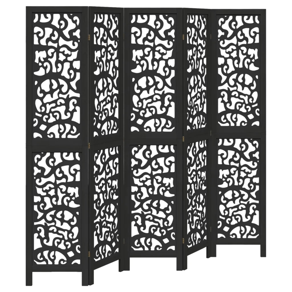Divisorio Ambienti | Divider per stanze | Paravento 5 Pannelli Nero Legno Massello di Paulownia